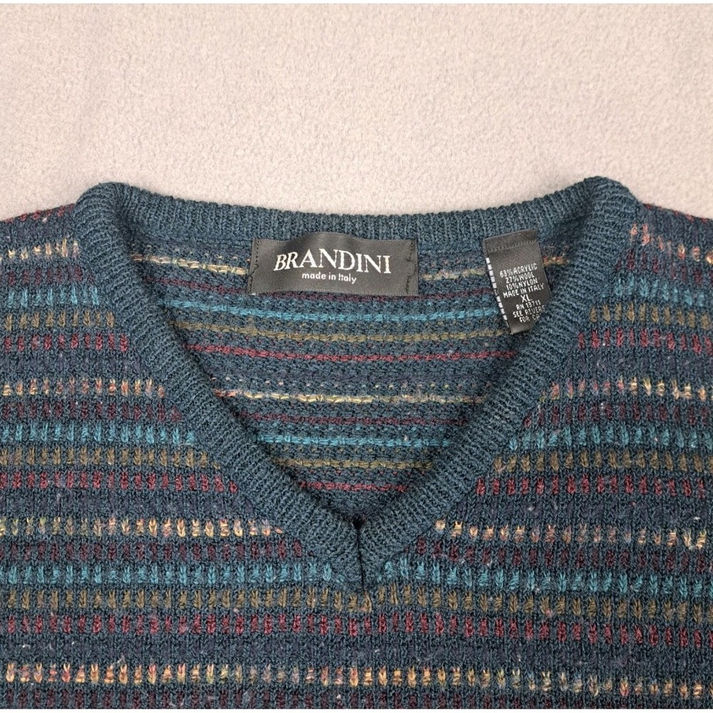 Vintage Sweater Men XL *Fits Large* 22x26 Wool Acrylic V Neck 90s Made In Italy